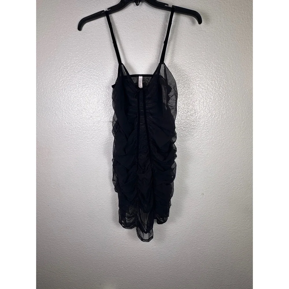 Audenza Black Ruched Mesh Mini Dress Sheer‎ Adjustable Straps XXL New